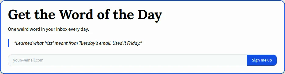 Word of the Day email signup on Urban Dictionary