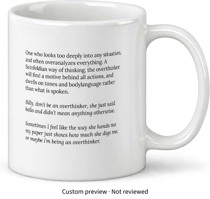 Back of the overthinker mug with clutch trotsky’s definition and examples printed in black